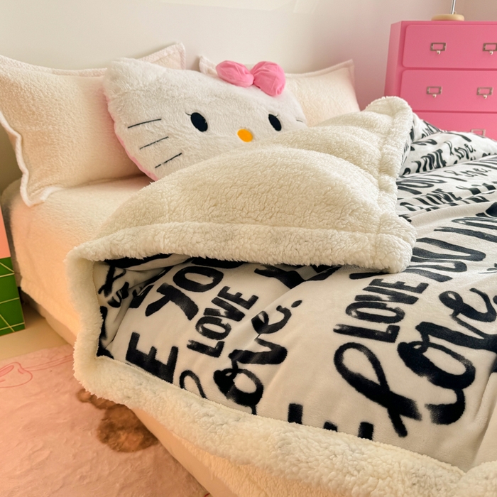 91家纺网 家纺一手货源 找家纺 温眠家纺 2025新款ins羊羔绒牛奶绒可被套休闲毯单被套-被套图 羊-情话