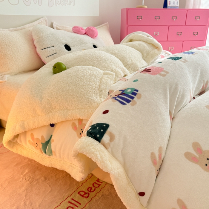 91家纺网 家纺一手货源 找家纺 温眠家纺 2025新款ins羊羔绒牛奶绒可被套休闲毯单被套-被套图 羊-花间兔