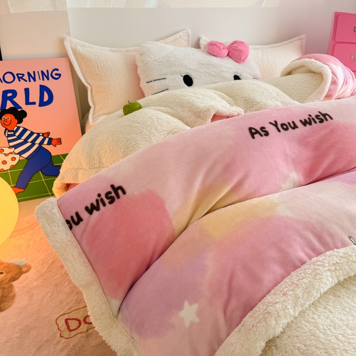 91家纺网 家纺一手货源 找家纺 温眠家纺 2025新款ins羊羔绒牛奶绒可被套休闲毯单被套-被套图 羊-梦境