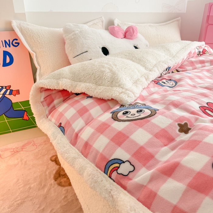 91家纺网 家纺一手货源 找家纺 温眠家纺 2025新款ins羊羔绒牛奶绒可被套休闲毯单被套-被套图 羊-格子布布