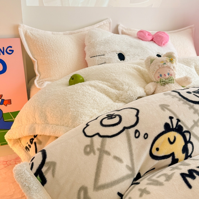 91家纺网 家纺一手货源 找家纺 温眠家纺 2025新款ins羊羔绒牛奶绒可被套休闲毯单被套-被套图 羊-几何世界