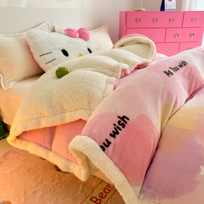 91家纺网 家纺一手货源 找家纺 温眠家纺 2025新款ins羊羔绒牛奶绒可被套休闲毯单被套-被套图 羊-梦境