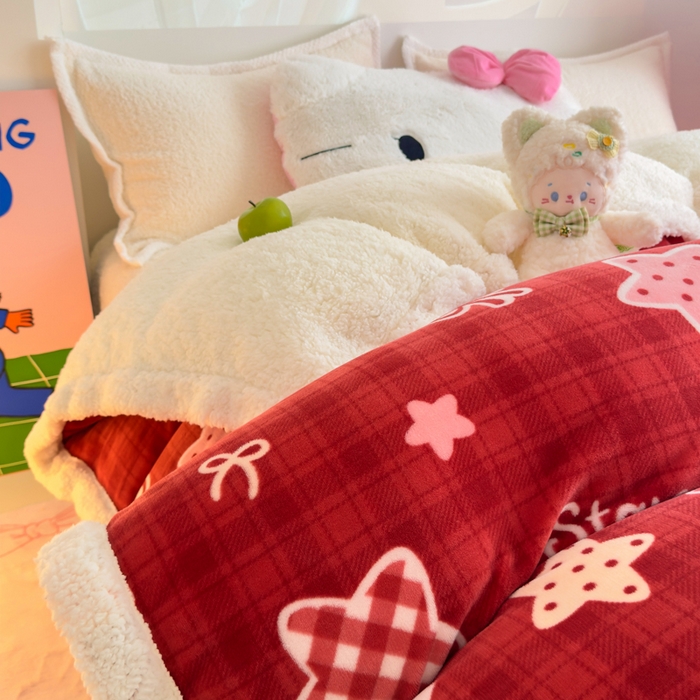 91家纺网 家纺一手货源 找家纺 温眠家纺 2025新款ins羊羔绒牛奶绒可被套休闲毯单被套-被套图 羊-圣诞星星