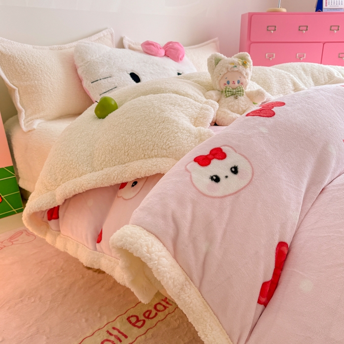 91家纺网 家纺一手货源 找家纺 温眠家纺 2025新款ins羊羔绒牛奶绒可被套休闲毯单被套-被套图 羊-糖果猫咪