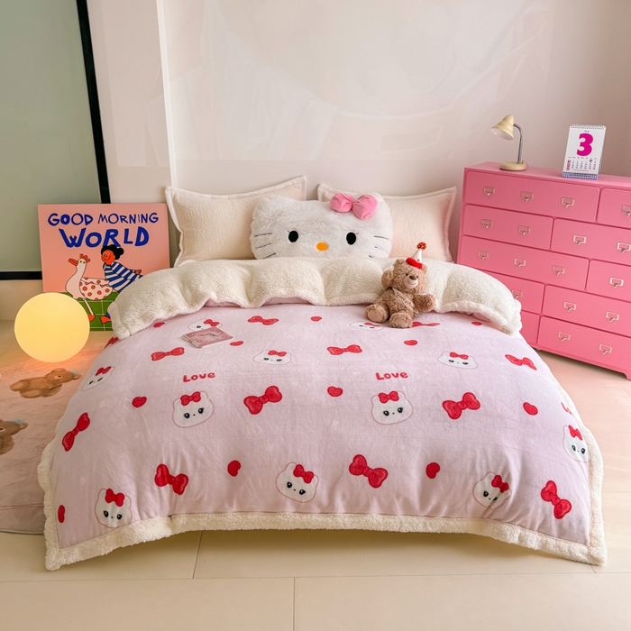 91家纺网 家纺一手货源 找家纺 温眠家纺 2025新款ins羊羔绒牛奶绒可被套休闲毯单被套-被套图 羊-糖果猫咪