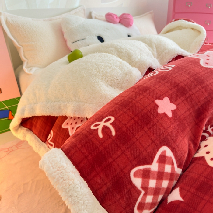 91家纺网 家纺一手货源 找家纺 温眠家纺 2025新款ins羊羔绒牛奶绒可被套休闲毯单被套-被套图 羊-圣诞星星