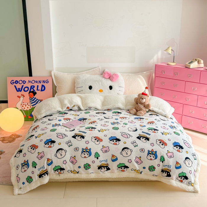 91家纺网 家纺一手货源 找家纺 温眠家纺 2025新款ins羊羔绒牛奶绒可被套休闲毯单被套-被套图 羊-小新家族