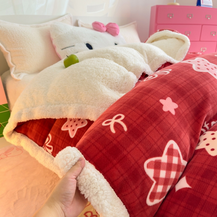 91家纺网 家纺一手货源 找家纺 温眠家纺 2025新款ins羊羔绒牛奶绒可被套休闲毯单被套-被套图 羊-圣诞星星