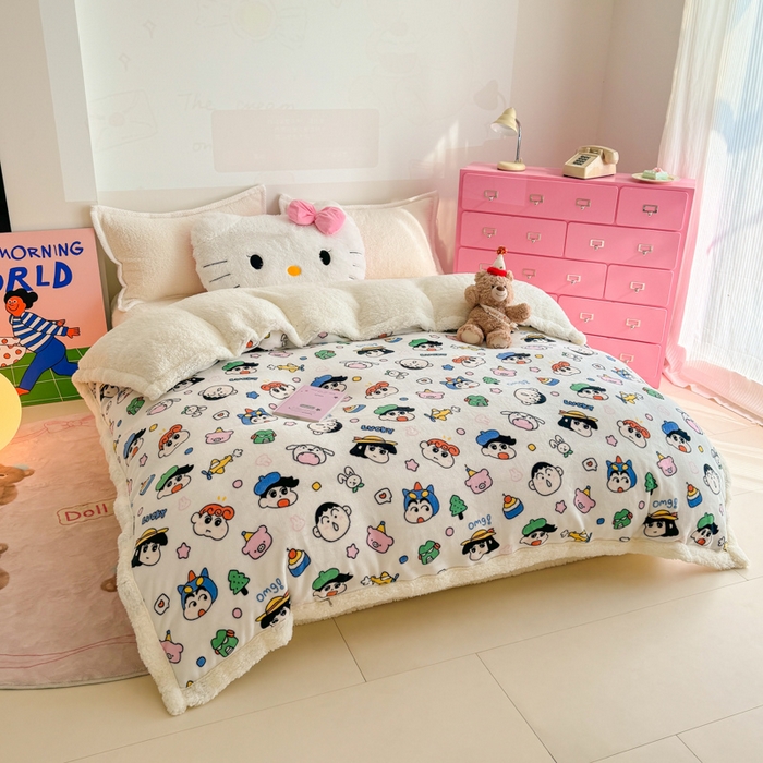 91家纺网 家纺一手货源 找家纺 温眠家纺 2025新款ins羊羔绒牛奶绒可被套休闲毯单被套-被套图 羊-小新家族