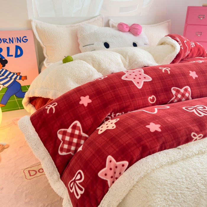 91家纺网 家纺一手货源 找家纺 温眠家纺 2025新款ins羊羔绒牛奶绒可被套休闲毯单被套-被套图 羊-圣诞星星