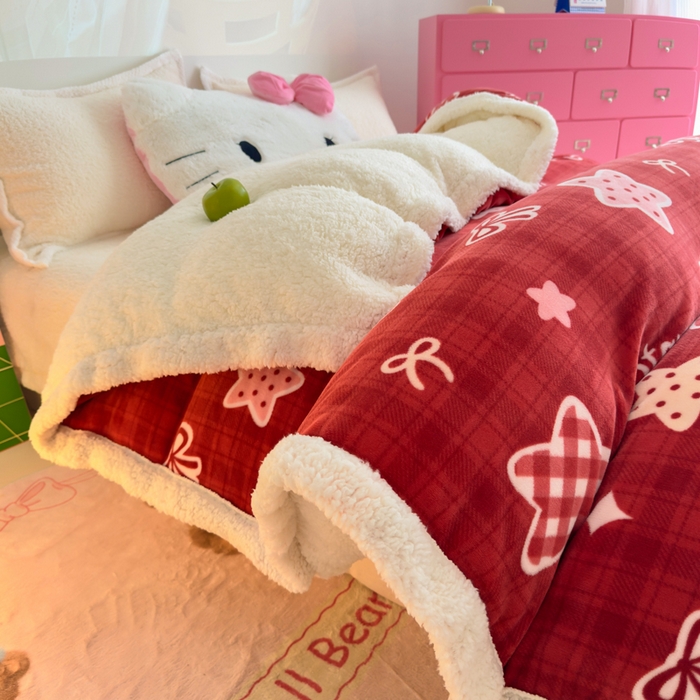 91家纺网 家纺一手货源 找家纺 温眠家纺 2025新款ins羊羔绒牛奶绒可被套休闲毯单被套-被套图 羊-圣诞星星