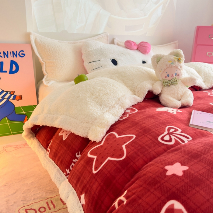 91家纺网 家纺一手货源 找家纺 温眠家纺 2025新款ins羊羔绒牛奶绒可被套休闲毯单被套-被套图 羊-圣诞星星