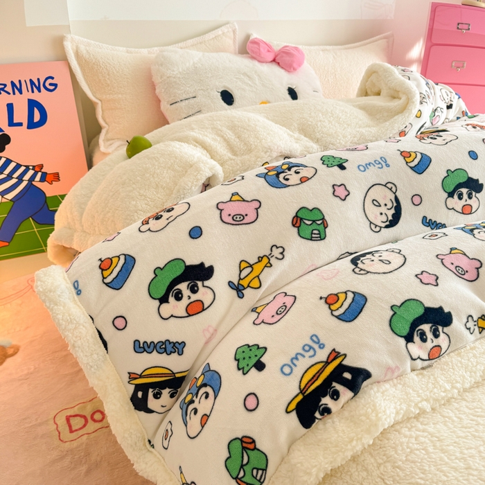 91家纺网 家纺一手货源 找家纺 温眠家纺 2025新款ins羊羔绒牛奶绒可被套休闲毯单被套-被套图 羊-小新家族