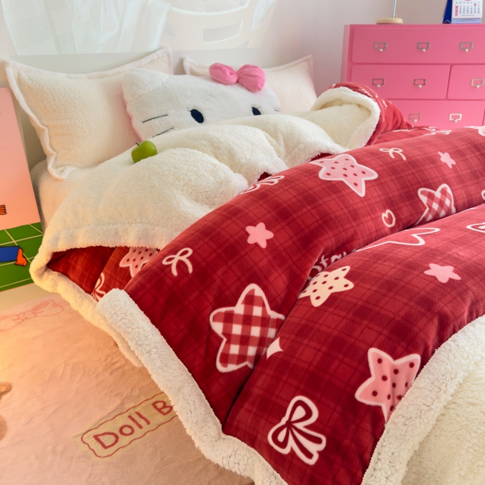 91家纺网 家纺一手货源 找家纺 温眠家纺 2025新款ins羊羔绒牛奶绒可被套休闲毯单被套-被套图 羊-圣诞星星