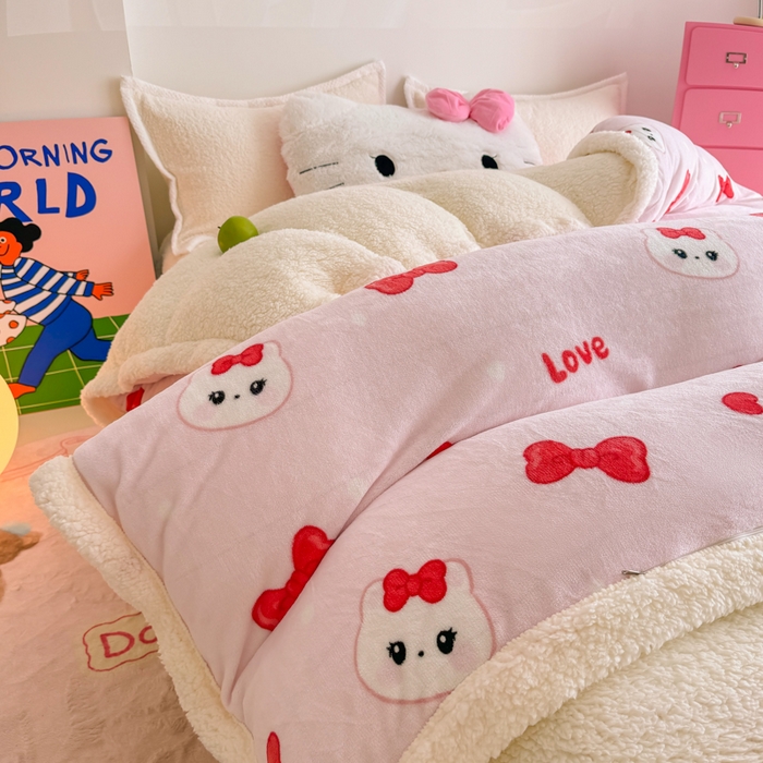 91家纺网 家纺一手货源 找家纺 温眠家纺 2025新款ins羊羔绒牛奶绒可被套休闲毯单被套-被套图 羊-糖果猫咪
