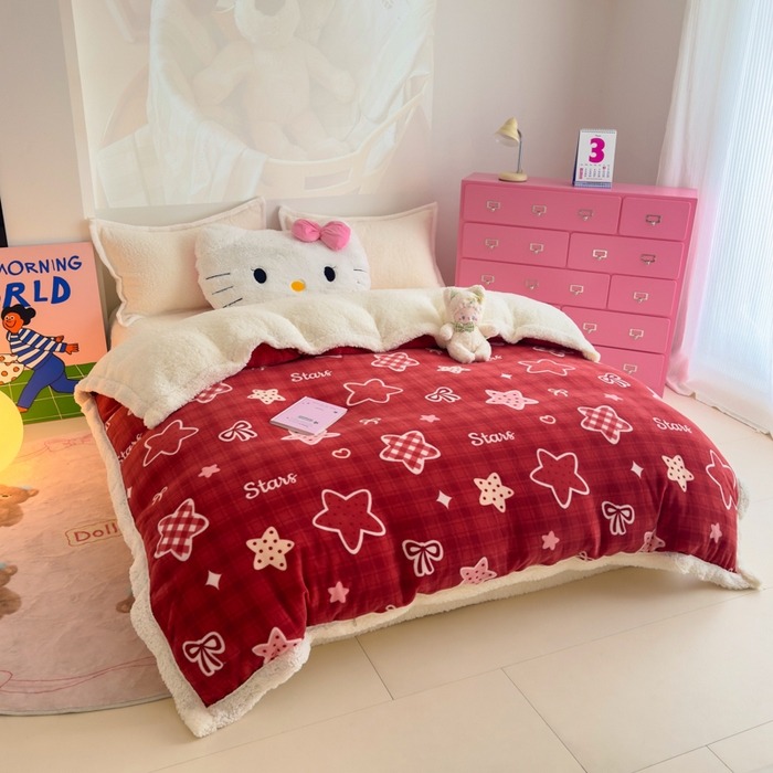 91家纺网 家纺一手货源 找家纺 温眠家纺 2025新款ins羊羔绒牛奶绒可被套休闲毯单被套-被套图 羊-圣诞星星