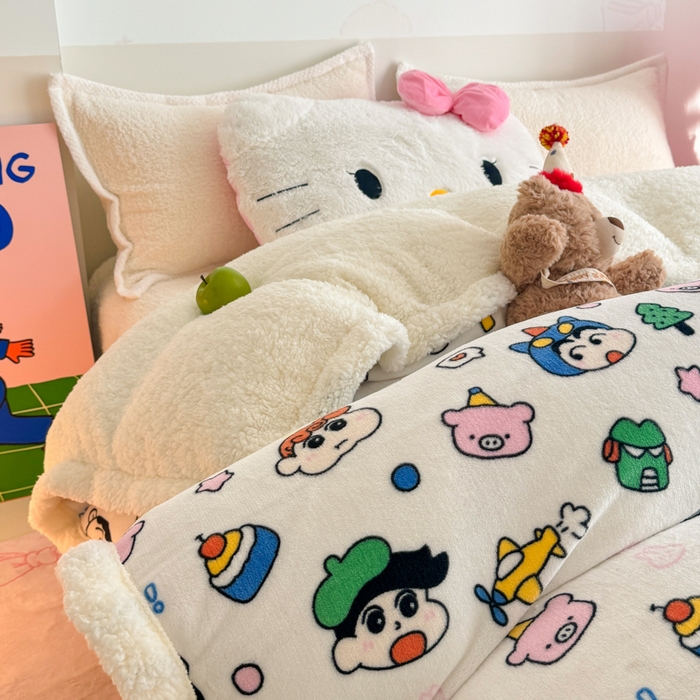 91家纺网 家纺一手货源 找家纺 温眠家纺 2025新款ins羊羔绒牛奶绒可被套休闲毯单被套-被套图 羊-小新家族