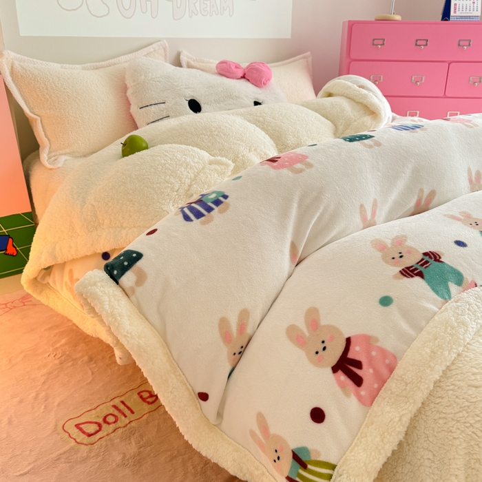 91家纺网 家纺一手货源 找家纺 温眠家纺 2025新款ins羊羔绒牛奶绒可被套休闲毯单被套-被套图 羊-花间兔