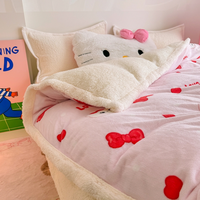 91家纺网 家纺一手货源 找家纺 温眠家纺 2025新款ins羊羔绒牛奶绒可被套休闲毯单被套-被套图 羊-糖果猫咪