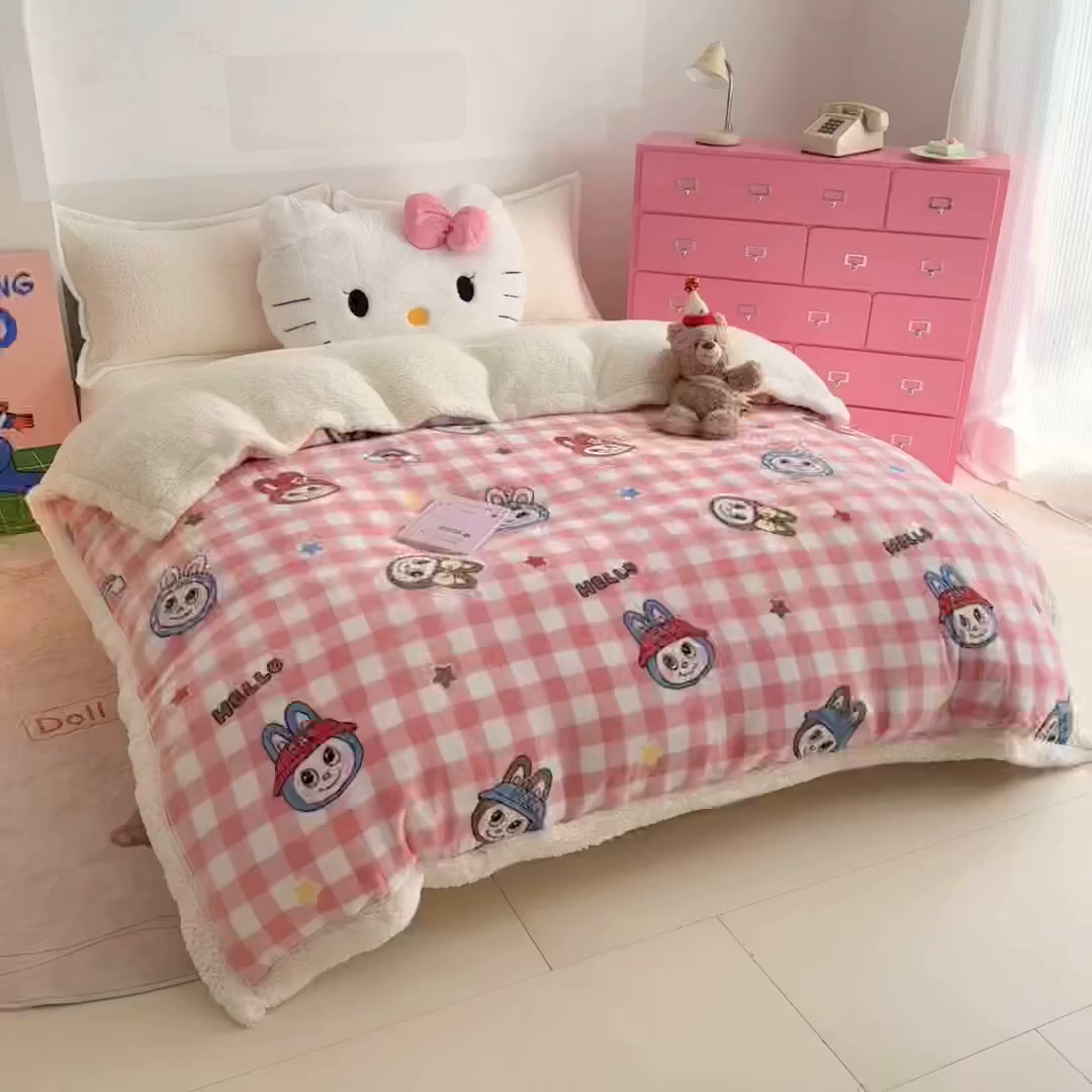 91家纺网 家纺一手货源 找家纺 温眠家纺 2025新款ins羊羔绒牛奶绒可被套休闲毯单被套-被套图 羊-格子布布