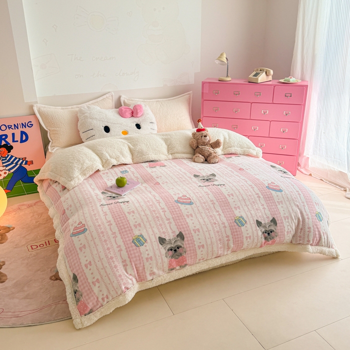 91家纺网 家纺一手货源 找家纺 温眠家纺 2025新款ins羊羔绒牛奶绒可被套休闲毯单被套-被套图 羊-欢喜