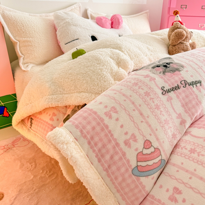 91家纺网 家纺一手货源 找家纺 温眠家纺 2025新款ins羊羔绒牛奶绒可被套休闲毯单被套-被套图 羊-欢喜