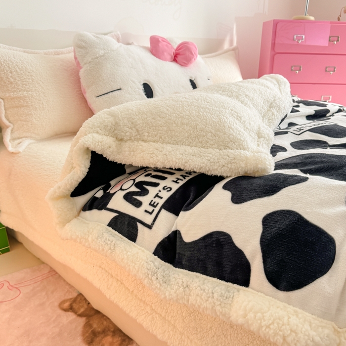 91家纺网 家纺一手货源 找家纺 温眠家纺 2025新款ins羊羔绒牛奶绒可被套休闲毯单被套-被套图 羊-奶牛