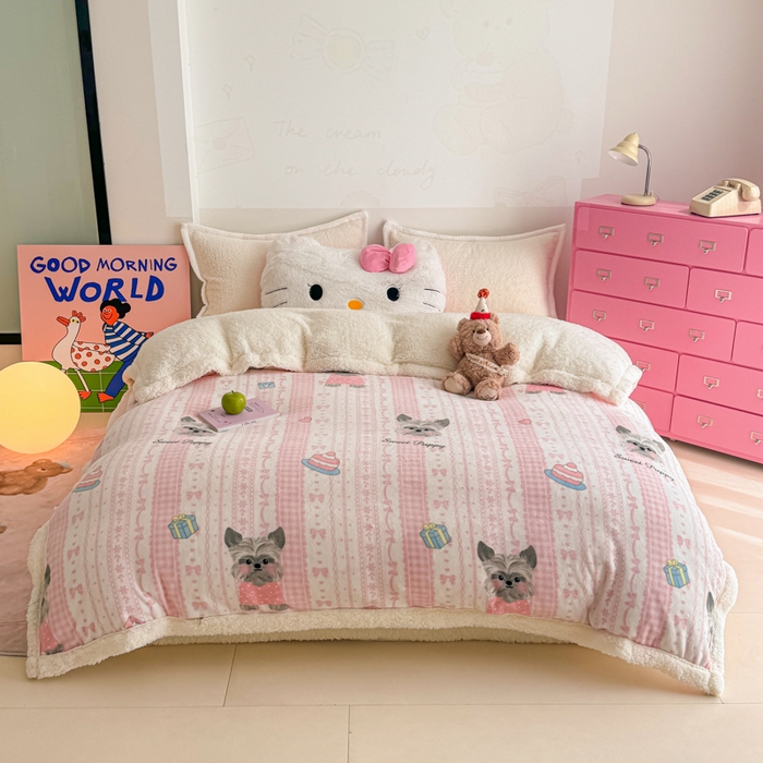 91家纺网 家纺一手货源 找家纺 温眠家纺 2025新款ins羊羔绒牛奶绒可被套休闲毯单被套-被套图 羊-欢喜