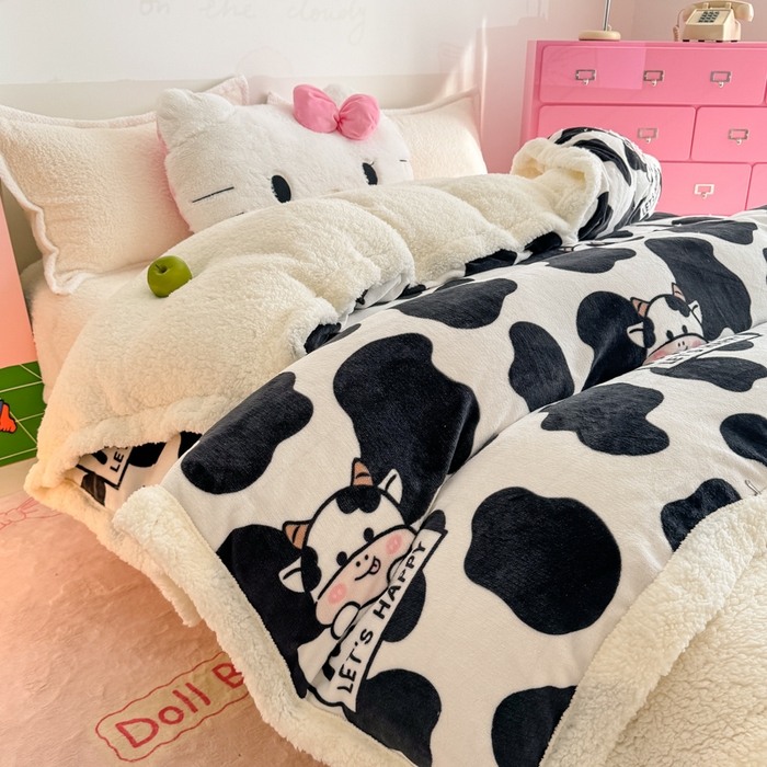 91家纺网 家纺一手货源 找家纺 温眠家纺 2025新款ins羊羔绒牛奶绒可被套休闲毯单被套-被套图 羊-奶牛