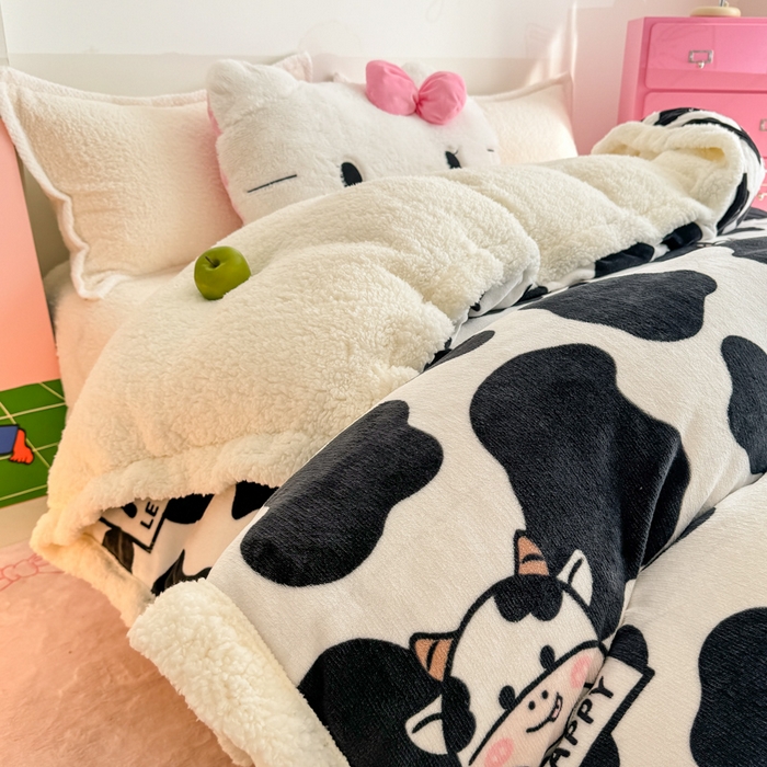 91家纺网 家纺一手货源 找家纺 温眠家纺 2025新款ins羊羔绒牛奶绒可被套休闲毯单被套-被套图 羊-奶牛