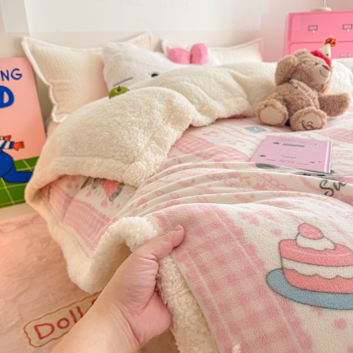 91家纺网 家纺一手货源 找家纺 温眠家纺 2025新款ins羊羔绒牛奶绒可被套休闲毯单被套-被套图 羊-欢喜