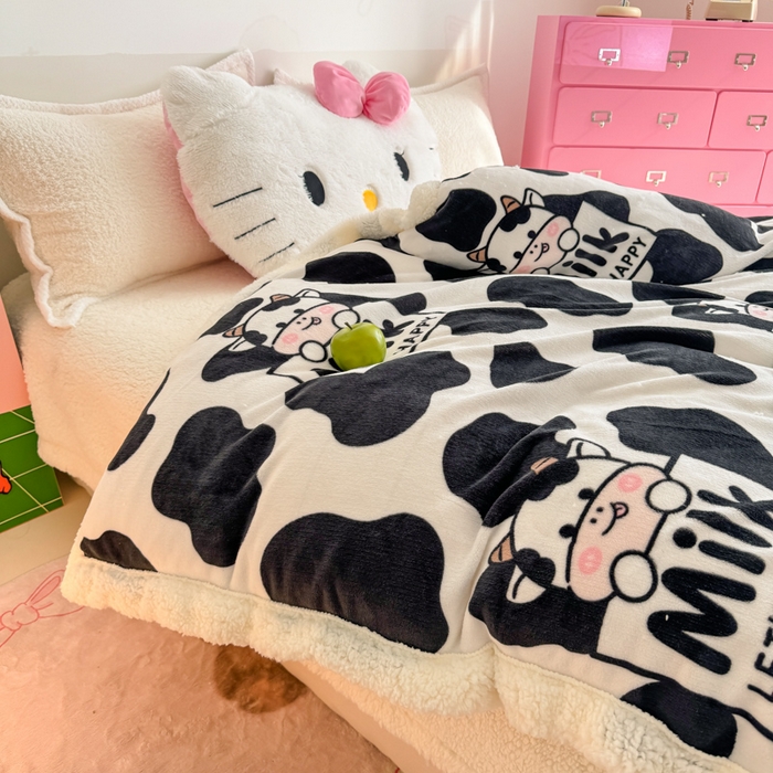 91家纺网 家纺一手货源 找家纺 温眠家纺 2025新款ins羊羔绒牛奶绒可被套休闲毯单被套-被套图 羊-奶牛