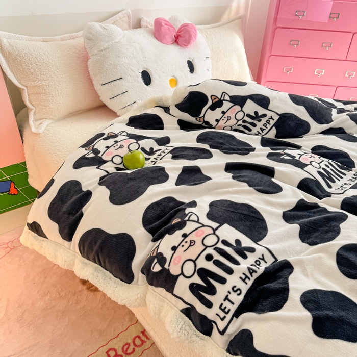 91家纺网 家纺一手货源 找家纺 温眠家纺 2025新款ins羊羔绒牛奶绒可被套休闲毯单被套-被套图 羊-奶牛