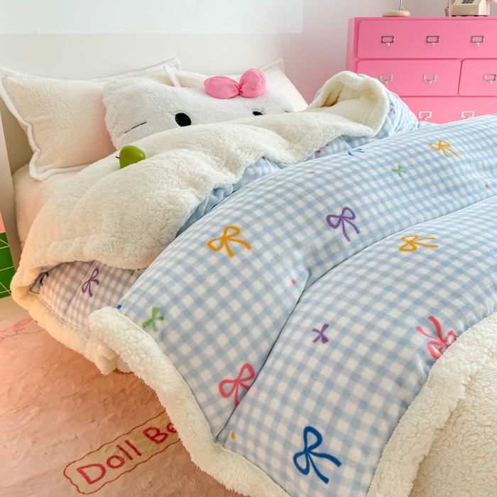 91家纺网 家纺一手货源 找家纺 温眠家纺 2025新款ins羊羔绒牛奶绒可被套休闲毯单被套-被套图 羊-彩色物语蓝