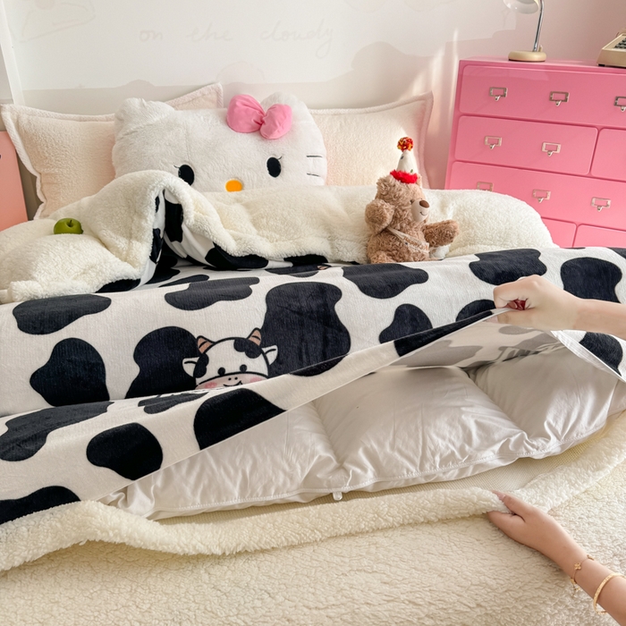 91家纺网 家纺一手货源 找家纺 温眠家纺 2025新款ins羊羔绒牛奶绒可被套休闲毯单被套-被套图 羊-奶牛