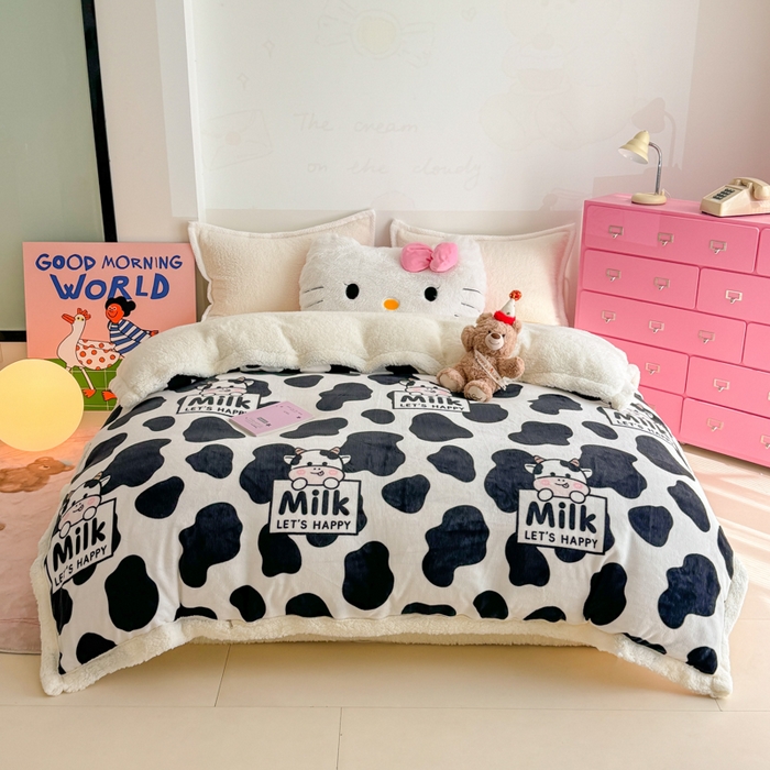 91家纺网 家纺一手货源 找家纺 温眠家纺 2025新款ins羊羔绒牛奶绒可被套休闲毯单被套-被套图 羊-奶牛