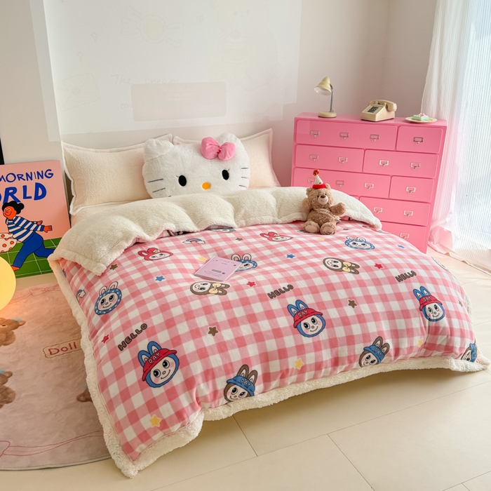 91家纺网 家纺一手货源 找家纺 温眠家纺 2025新款ins羊羔绒牛奶绒可被套休闲毯单被套-被套图 羊-格子布布