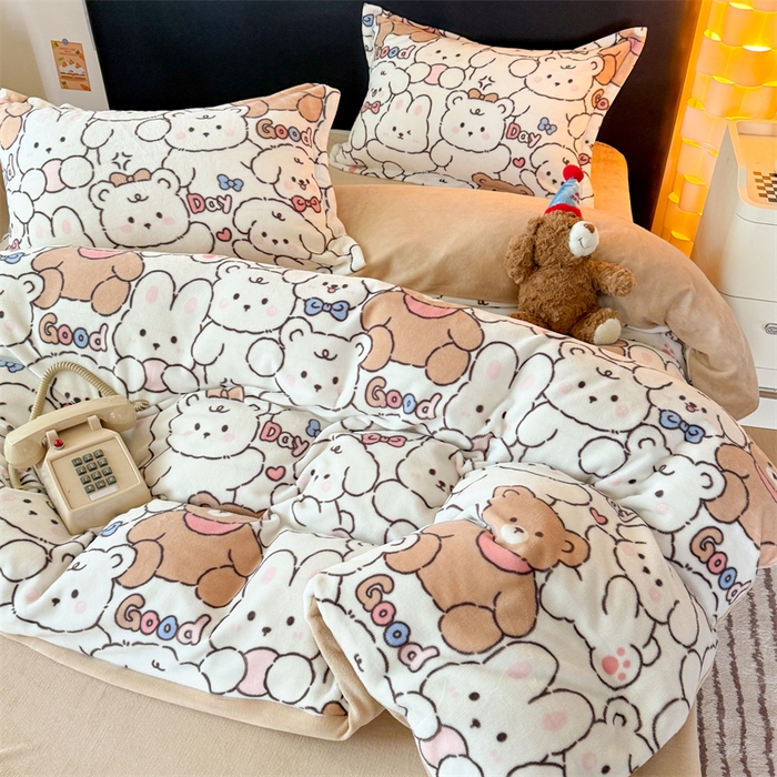 温眠家纺 2025新款加厚牛奶绒四件套跑量款 熊多多