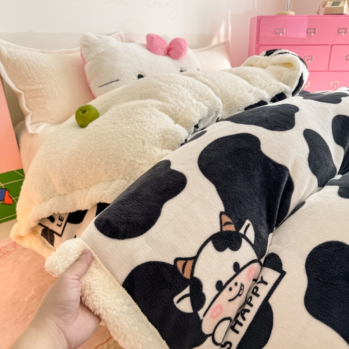 91家纺网 家纺一手货源 找家纺 温眠家纺 2025新款ins羊羔绒牛奶绒可被套休闲毯单被套-被套图 羊-奶牛