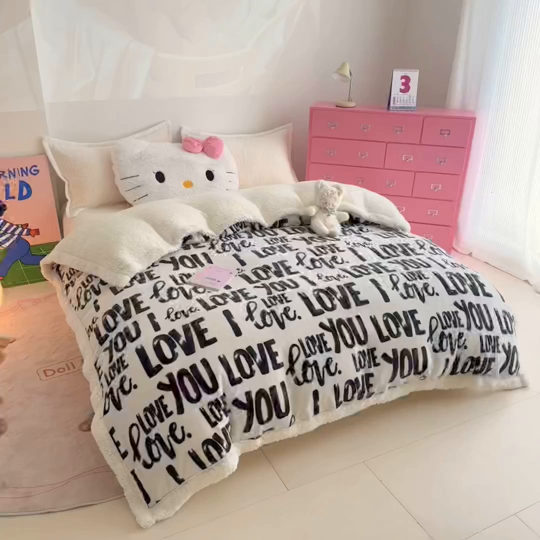 91家纺网 家纺一手货源 找家纺 温眠家纺 2025新款ins羊羔绒牛奶绒可被套休闲毯单被套-被套图 羊-情话