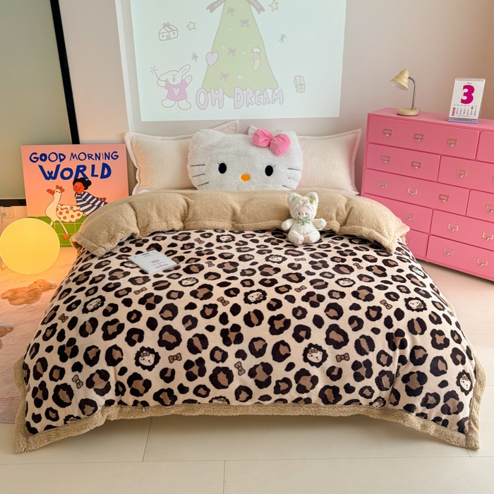 91家纺网 家纺一手货源 找家纺 温眠家纺 2025新款ins羊羔绒牛奶绒可被套休闲毯单被套-被套图 羊-豹纹公主