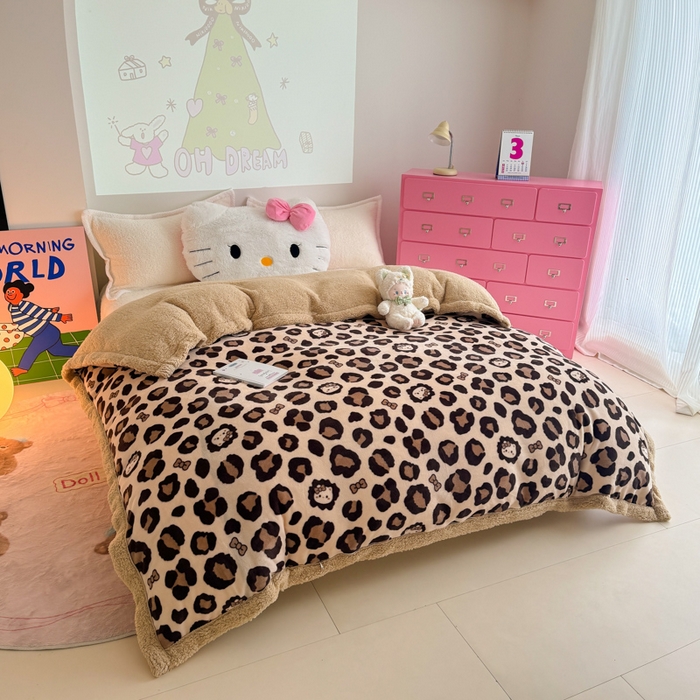 91家纺网 家纺一手货源 找家纺 温眠家纺 2025新款ins羊羔绒牛奶绒可被套休闲毯单被套-被套图 羊-豹纹公主