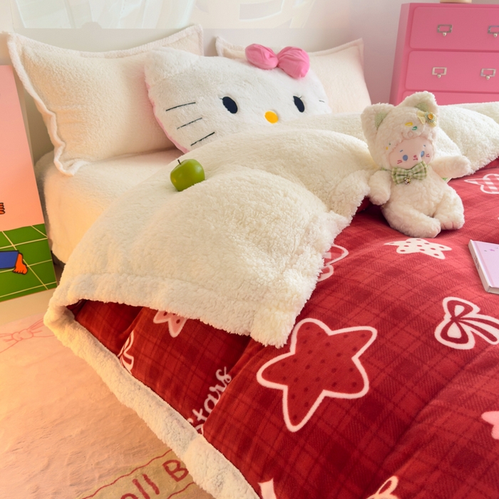 91家纺网 家纺一手货源 找家纺 温眠家纺 2025新款ins羊羔绒牛奶绒可被套休闲毯单被套-被套图 羊-圣诞星星