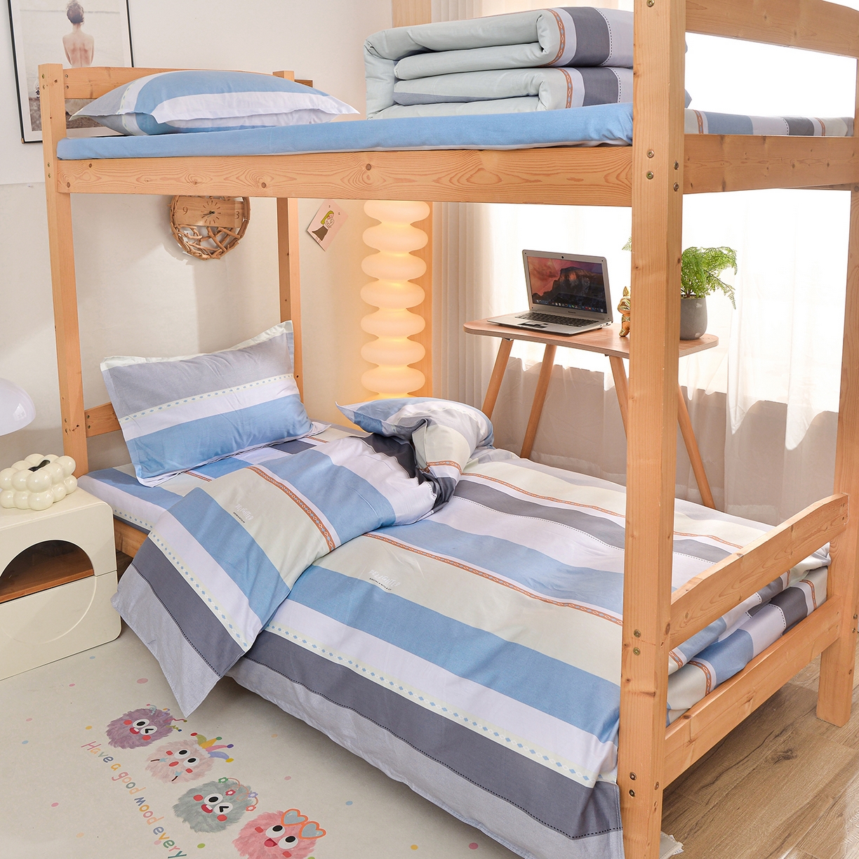 91家纺网 家纺一手货源 找家纺 小雨家纺 2026新款13372宿舍纯棉40支印花三件套 可可生活-蓝