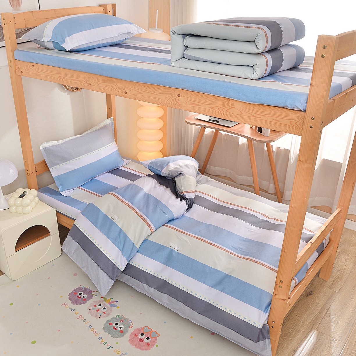 91家纺网 家纺一手货源 找家纺 小雨家纺 2026新款13372宿舍纯棉40支印花三件套 可可生活-蓝