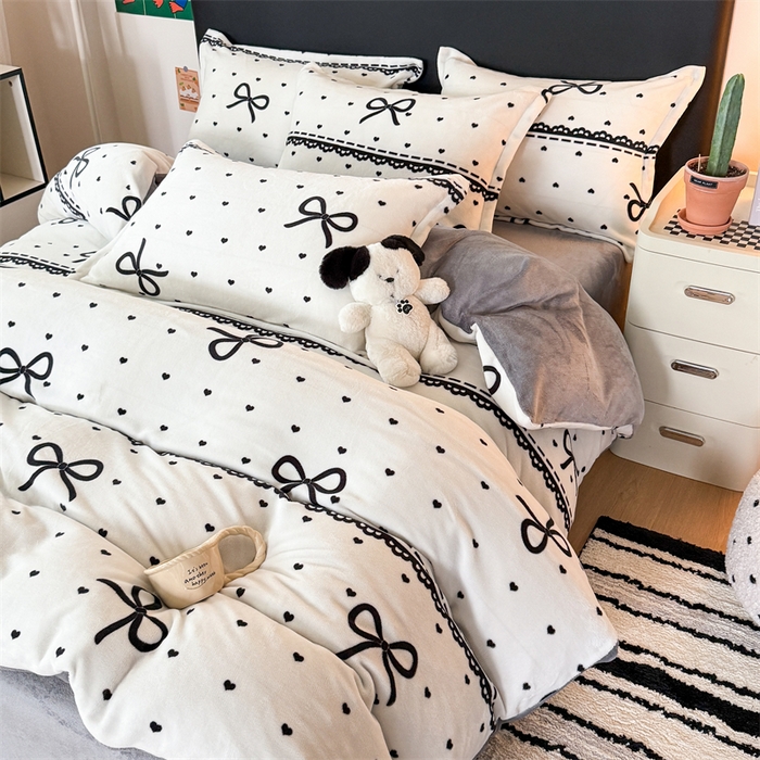 91家纺网 家纺一手货源 找家纺 温眠家纺 2025新款加厚牛奶绒四件套跑量款 夜曲