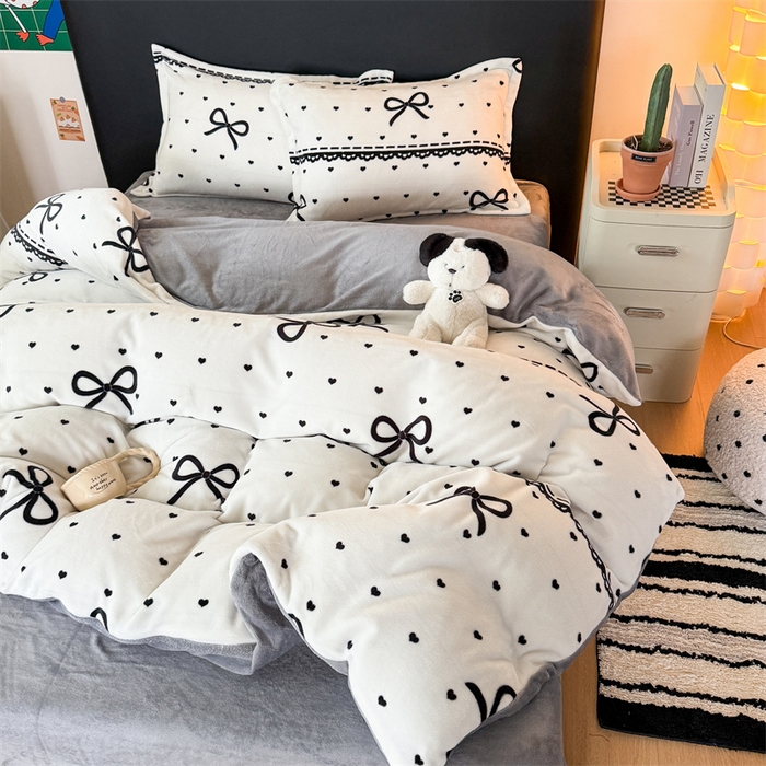 91家纺网 家纺一手货源 找家纺 温眠家纺 2025新款加厚牛奶绒四件套跑量款 夜曲