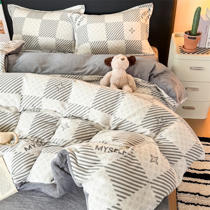 91家纺网 家纺一手货源 找家纺 温眠家纺 2025新款加厚牛奶绒四件套跑量款 竹笙