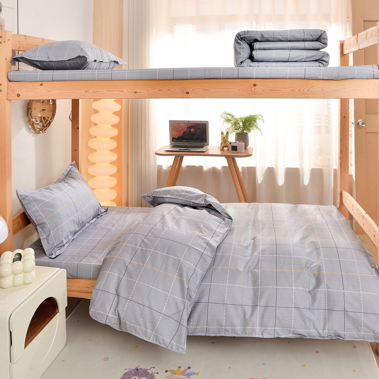 小雨家纺 2026新款13372宿舍纯棉40支印花三件套 维多利亚-灰