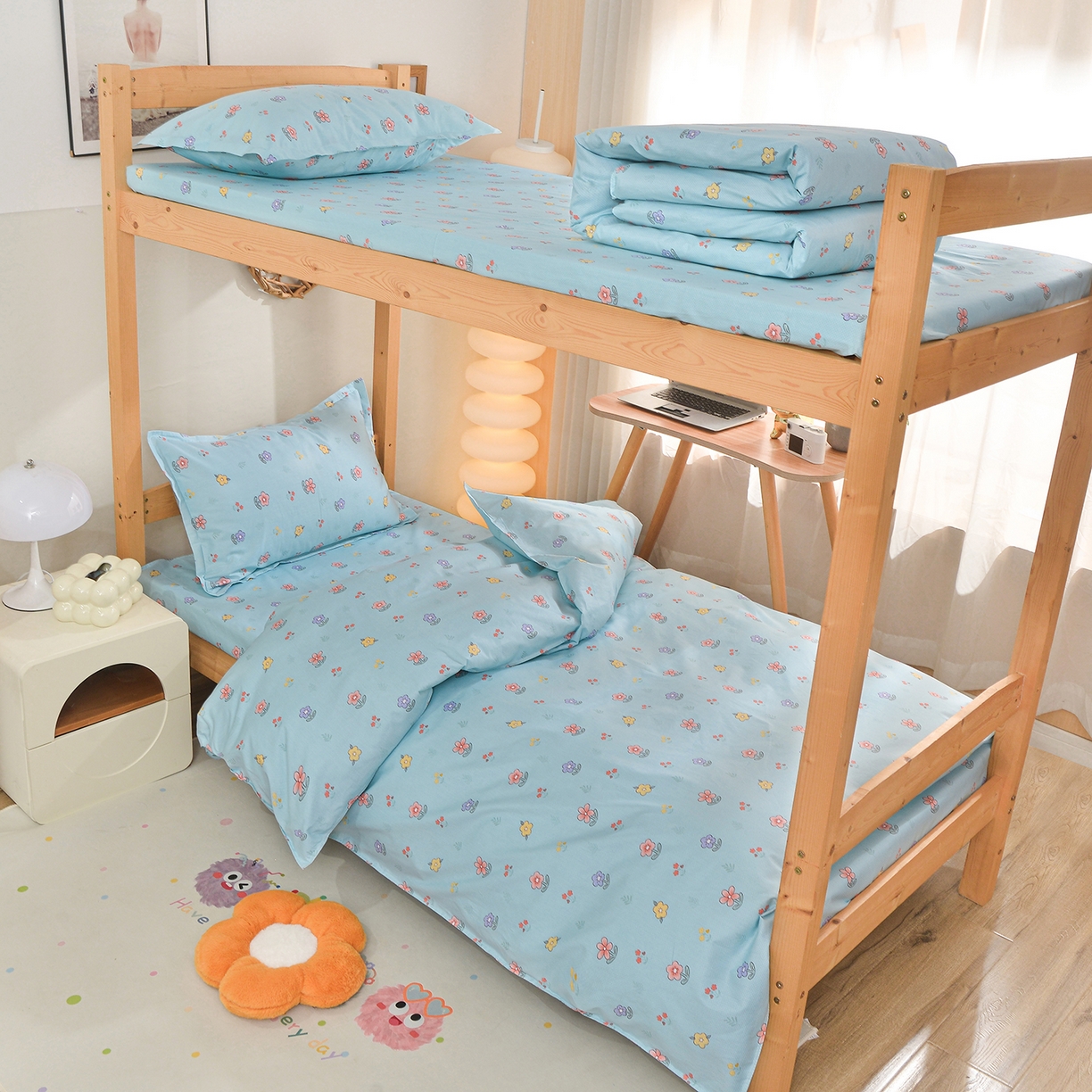 91家纺网 家纺一手货源 找家纺 小雨家纺 2026新款13372宿舍纯棉40支印花三件套 云梦花间-蓝